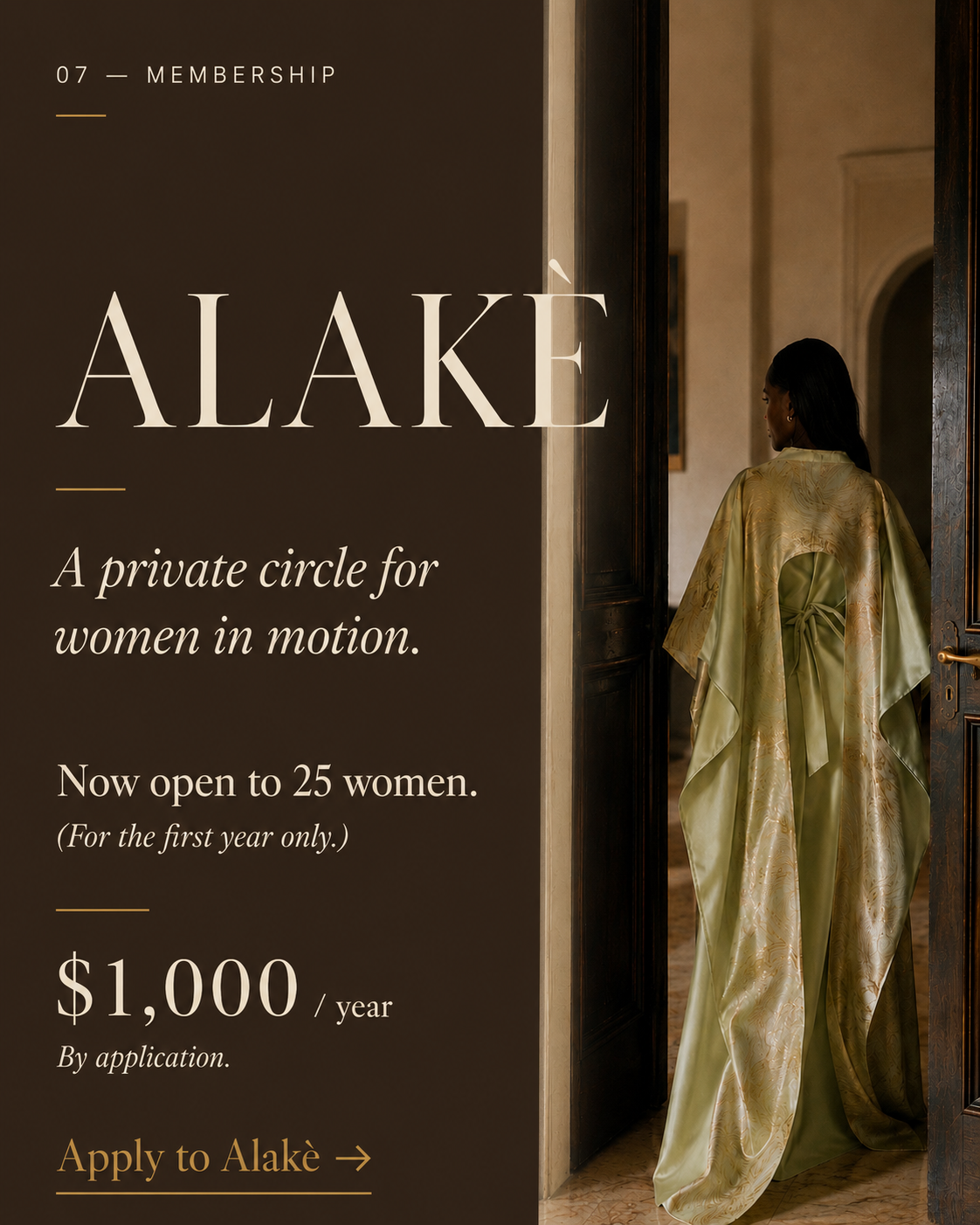 Alakè membership. Now open to 25 women for the first year. Apply to Alakè.